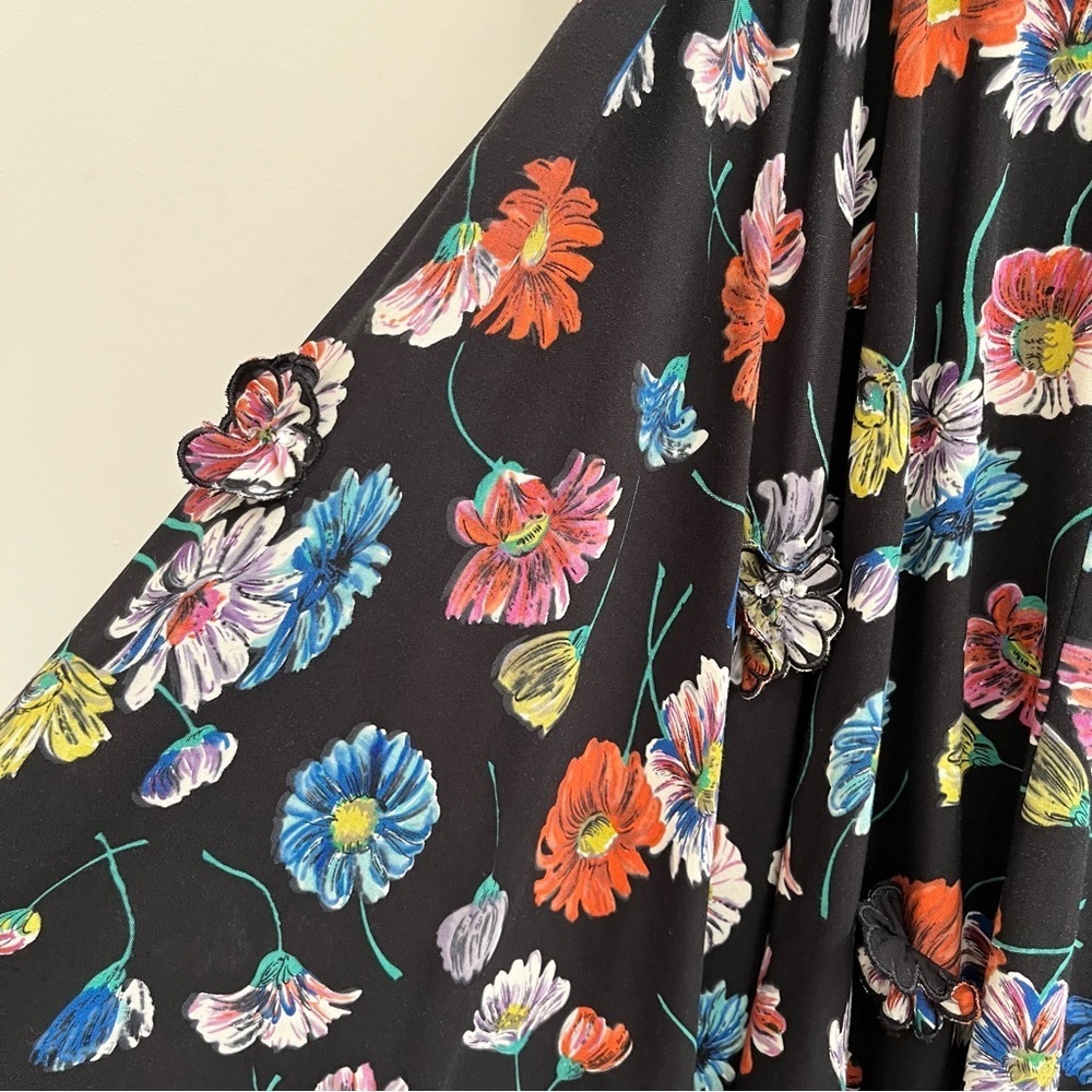 Anthropologie Moulinette Soeurs 3D Floral Appliqué Dress Tea Length Black Green - Picture 7 of 12